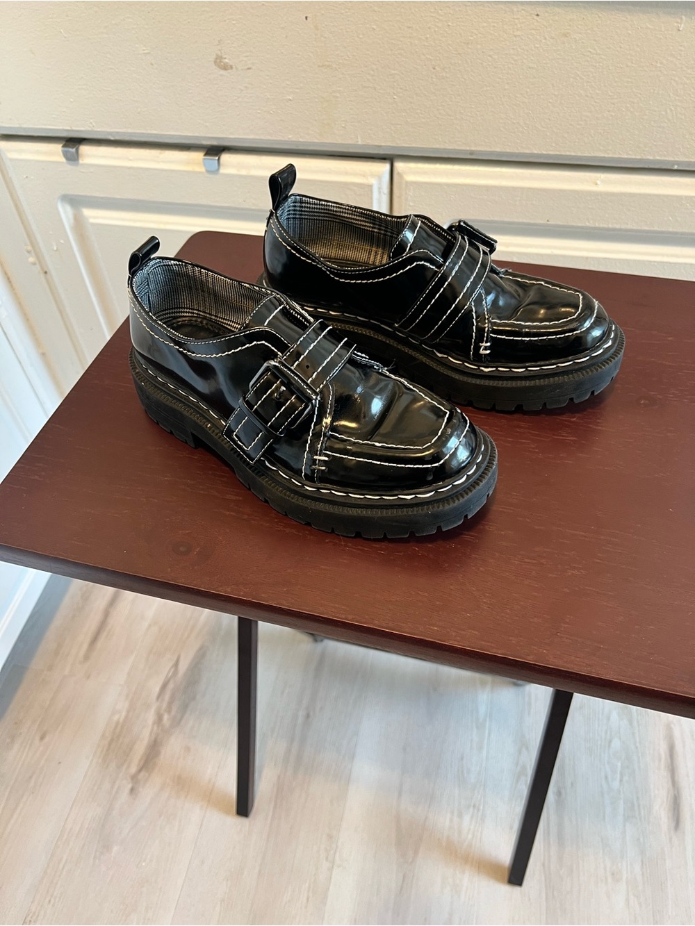 Circus by Sam Edelman Black Patent Leather Chunky Buckle Loafers Women's US 6.5
